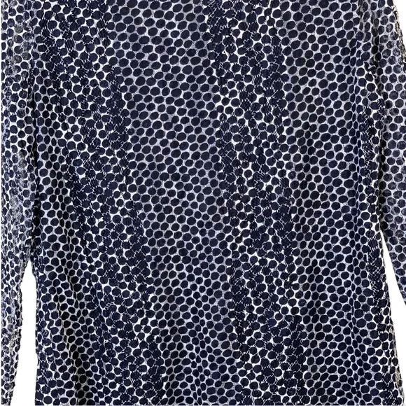 Chico’s NEW Dot Lace Tiered Long Sheer Sleeve Blouse Top Midnight Blue Size 8 - Picture 2 of 10